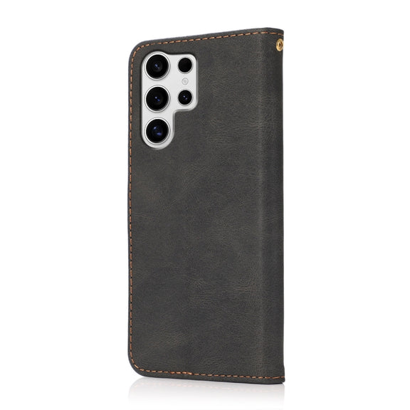 For Samsung Galaxy S25 Ultra 5G Dual-color Stitching Leather Phone Case(Black Brown)