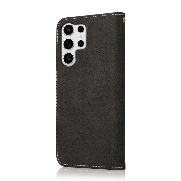 For Samsung Galaxy S25 Ultra 5G Dual-color Stitching Leather Phone Case(Black Rose Gold)