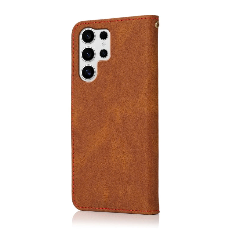 For Samsung Galaxy S25 Ultra 5G Dual-color Stitching Leather Phone Case(Brown Red)