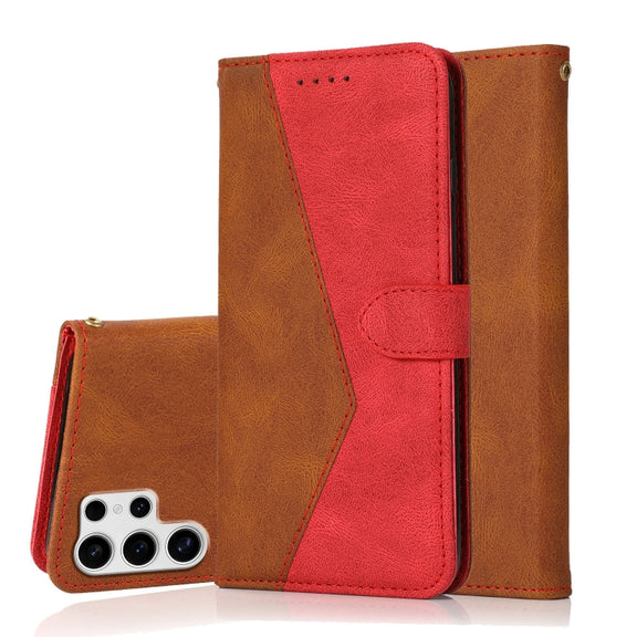 For Samsung Galaxy S25 Ultra 5G Dual-color Stitching Leather Phone Case(Brown Red)