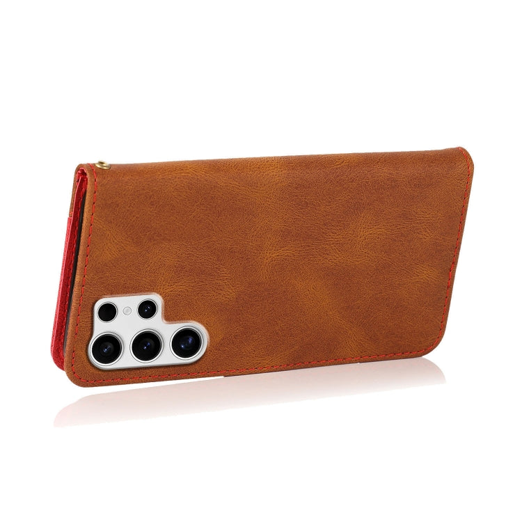 For Samsung Galaxy S25 Ultra 5G Dual-color Stitching Leather Phone Case(Brown Red)