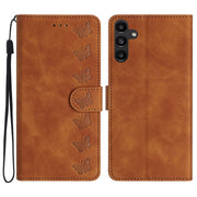 For Samsung Galaxy S25 5G Seven Butterflies Embossed Leather Phone Case(Brown)