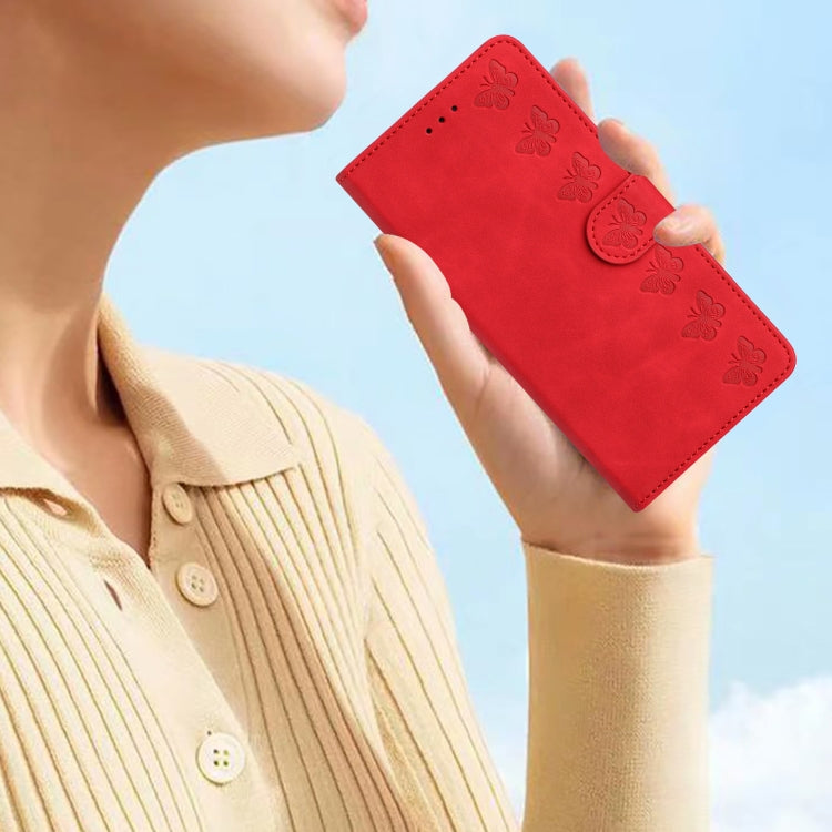 For Samsung Galaxy S25 5G Seven Butterflies Embossed Leather Phone Case(Red)