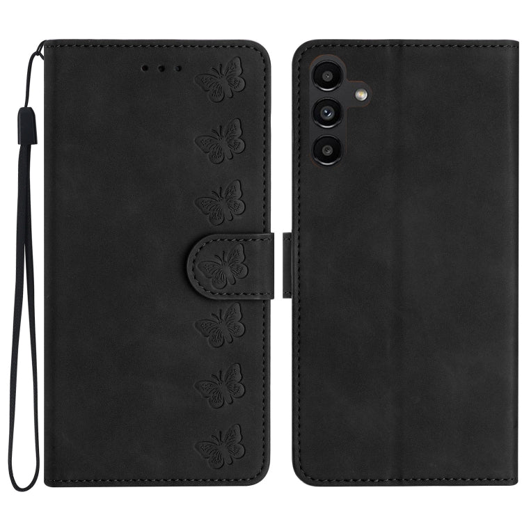 For Samsung Galaxy S25 5G Seven Butterflies Embossed Leather Phone Case(Black)