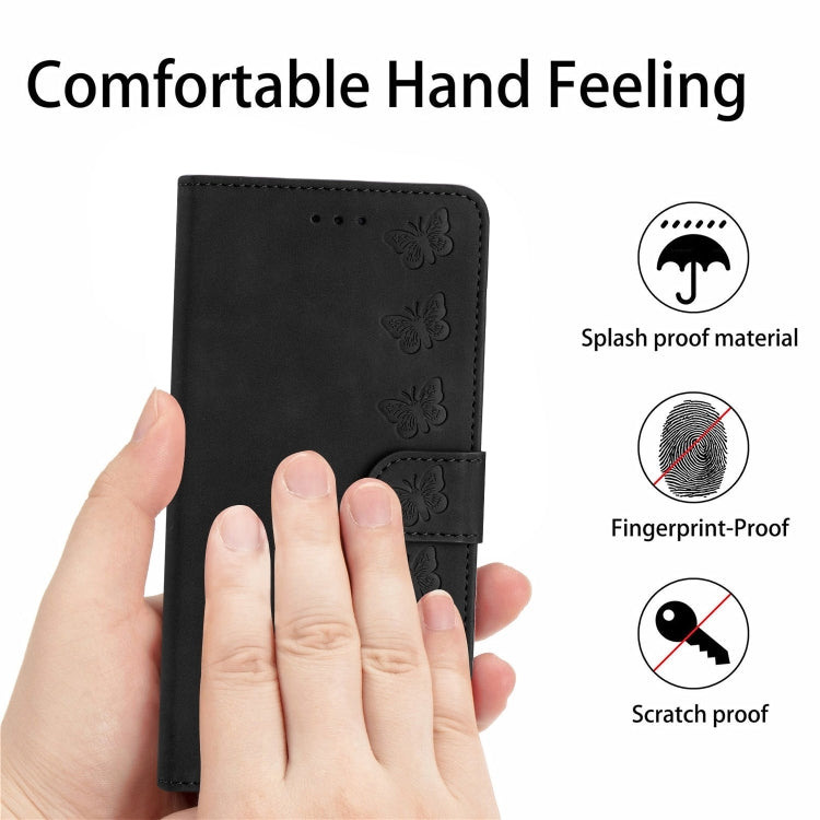 For Samsung Galaxy S25 5G Seven Butterflies Embossed Leather Phone Case(Black)