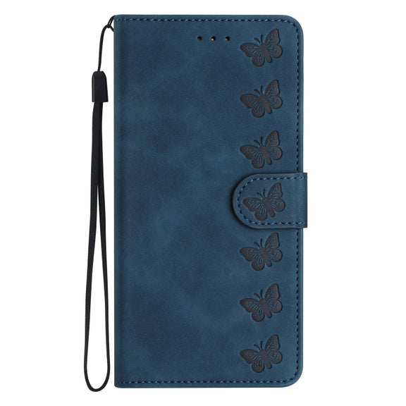 For Samsung Galaxy S25 5G Seven Butterflies Embossed Leather Phone Case(Blue)