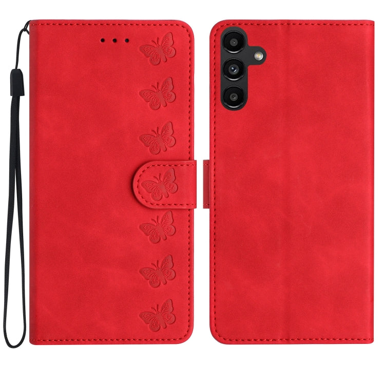 For Samsung Galaxy S25+ 5G Seven Butterflies Embossed Leather Phone Case(Red)