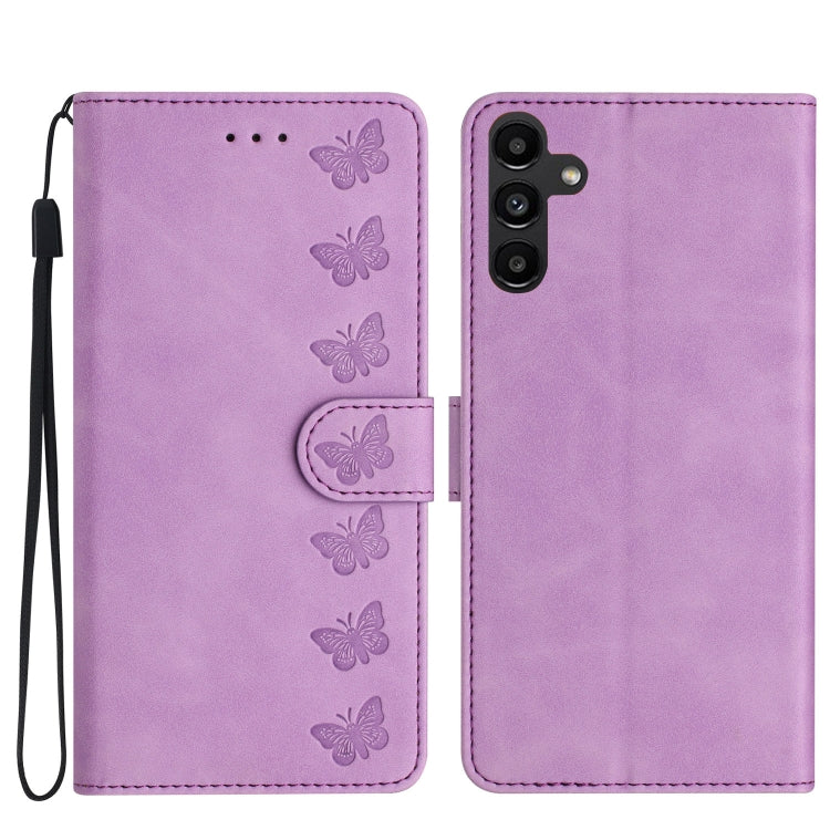 For Samsung Galaxy S25+ 5G Seven Butterflies Embossed Leather Phone Case(Purple)