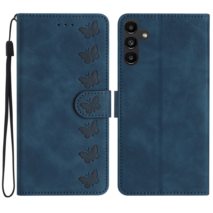 For Samsung Galaxy S25+ 5G Seven Butterflies Embossed Leather Phone Case(Blue)
