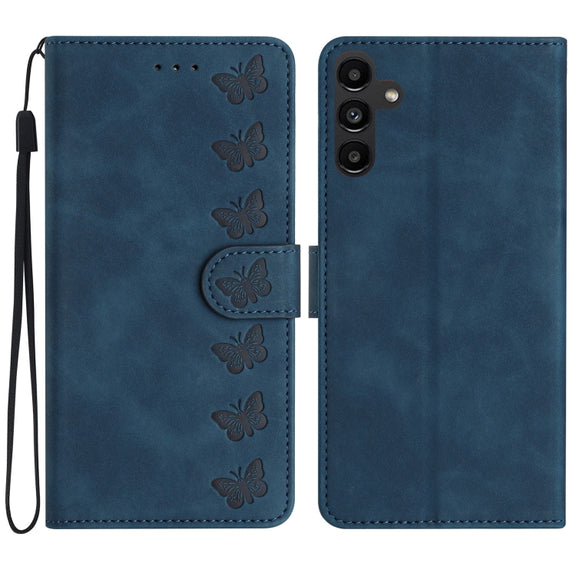 For Samsung Galaxy S25+ 5G Seven Butterflies Embossed Leather Phone Case(Blue)