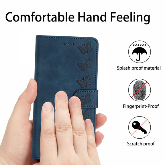 For Samsung Galaxy S25+ 5G Seven Butterflies Embossed Leather Phone Case(Blue)