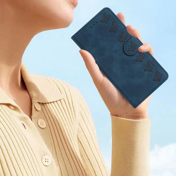 For Samsung Galaxy S25+ 5G Seven Butterflies Embossed Leather Phone Case(Blue)