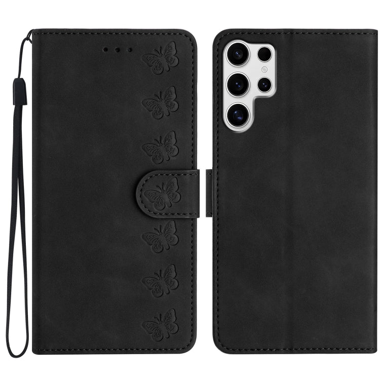 For Samsung Galaxy S25 Ultra 5G Seven Butterflies Embossed Leather Phone Case(Black)