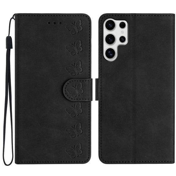 For Samsung Galaxy S25 Ultra 5G Seven Butterflies Embossed Leather Phone Case(Black)