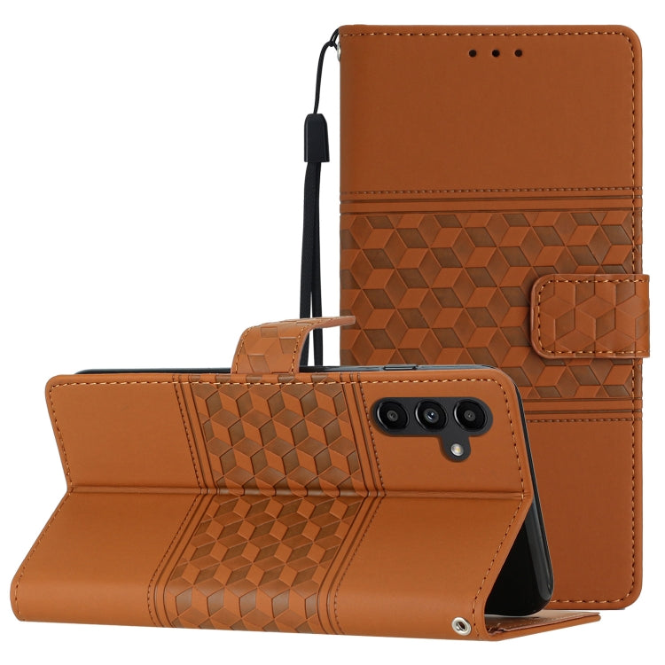 For Samsung Galaxy S25+ 5G Diamond Embossed Skin Feel Leather Phone Case(Brown)