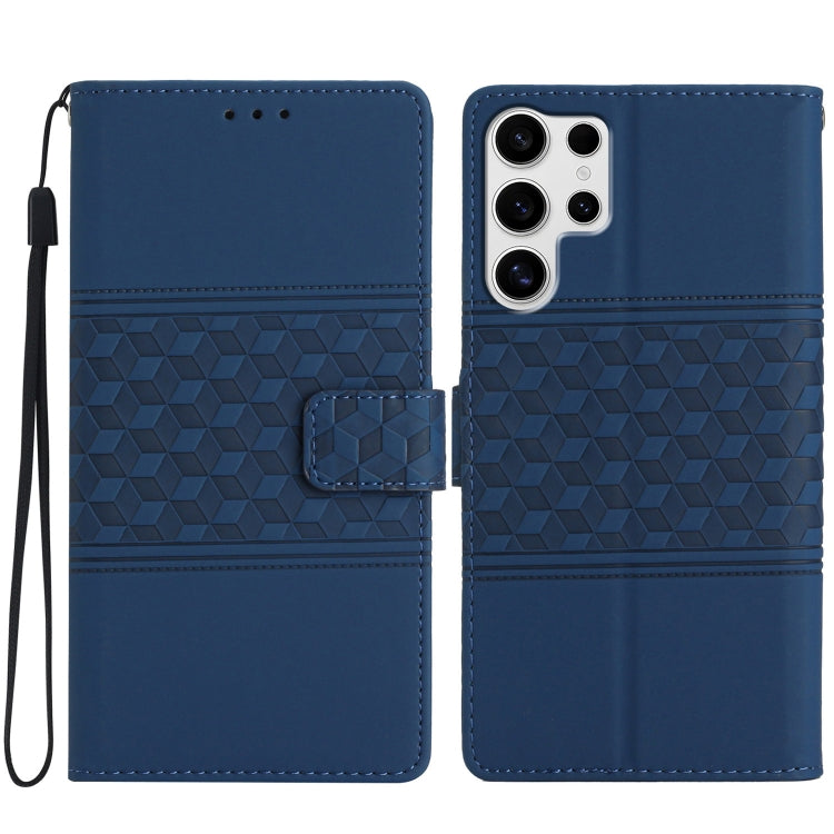 For Samsung Galaxy S25 Ultra 5G Diamond Embossed Skin Feel Leather Phone Case(Dark Blue)
