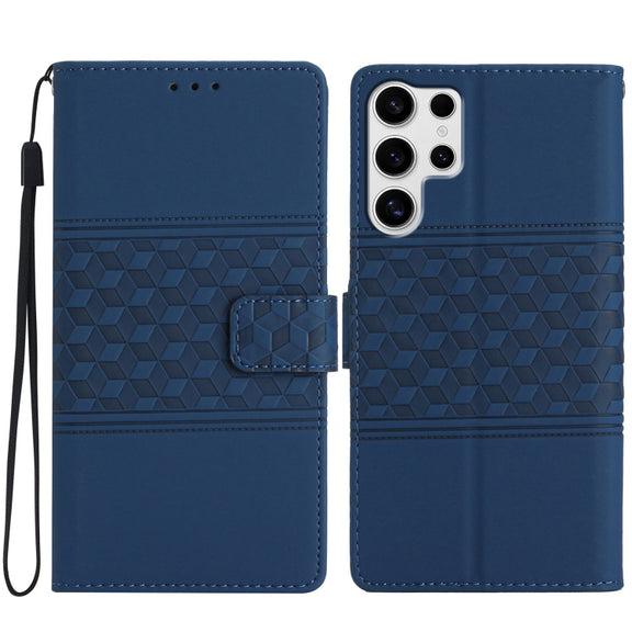 For Samsung Galaxy S25 Ultra 5G Diamond Embossed Skin Feel Leather Phone Case(Dark Blue)