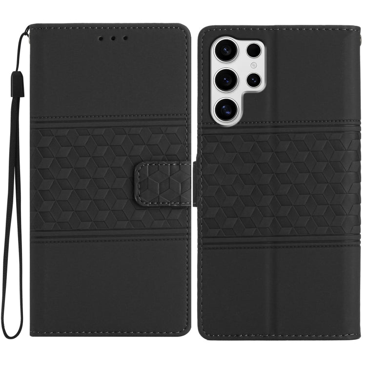 For Samsung Galaxy S25 Ultra 5G Diamond Embossed Skin Feel Leather Phone Case(Black)