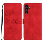 For Samsung Galaxy S25 5G Flower Butterfly Embossing Pattern Leather Phone Case(Red)