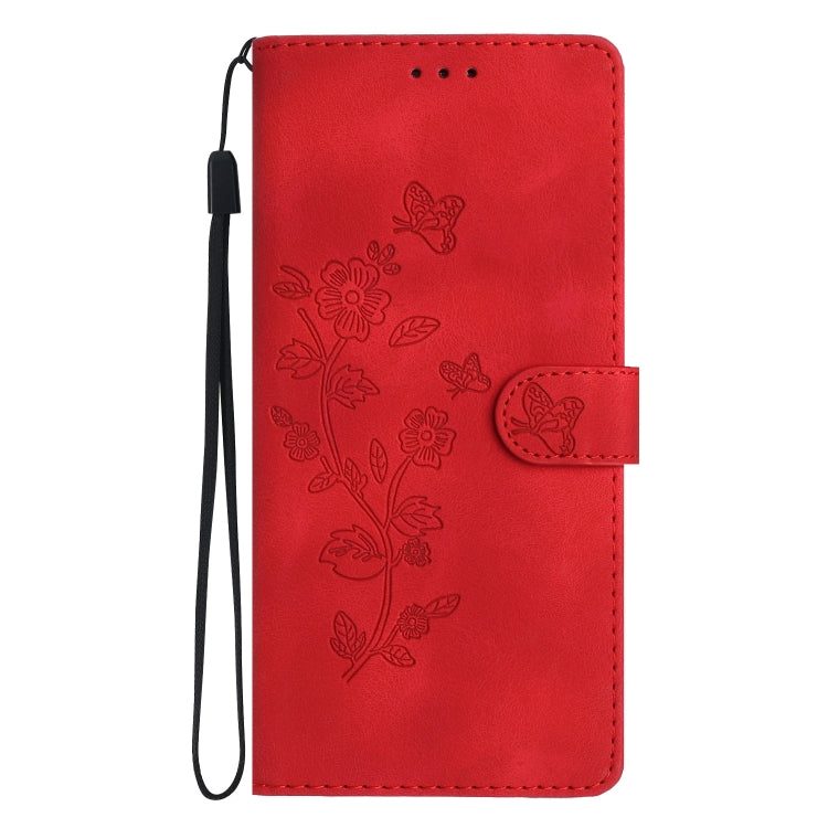 For Samsung Galaxy S25 5G Flower Butterfly Embossing Pattern Leather Phone Case(Red)