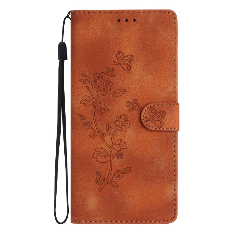 For Samsung Galaxy S25 5G Flower Butterfly Embossing Pattern Leather Phone Case(Brown)