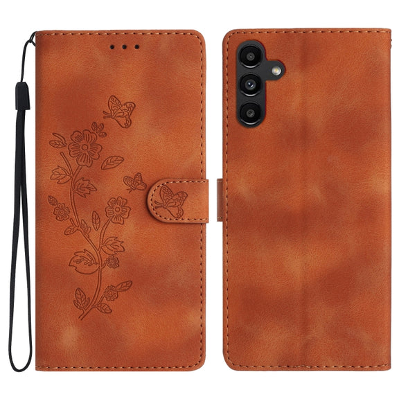 For Samsung Galaxy S25 5G Flower Butterfly Embossing Pattern Leather Phone Case(Brown)