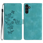 For Samsung Galaxy S25 5G Flower Butterfly Embossing Pattern Leather Phone Case(Sky Blue)