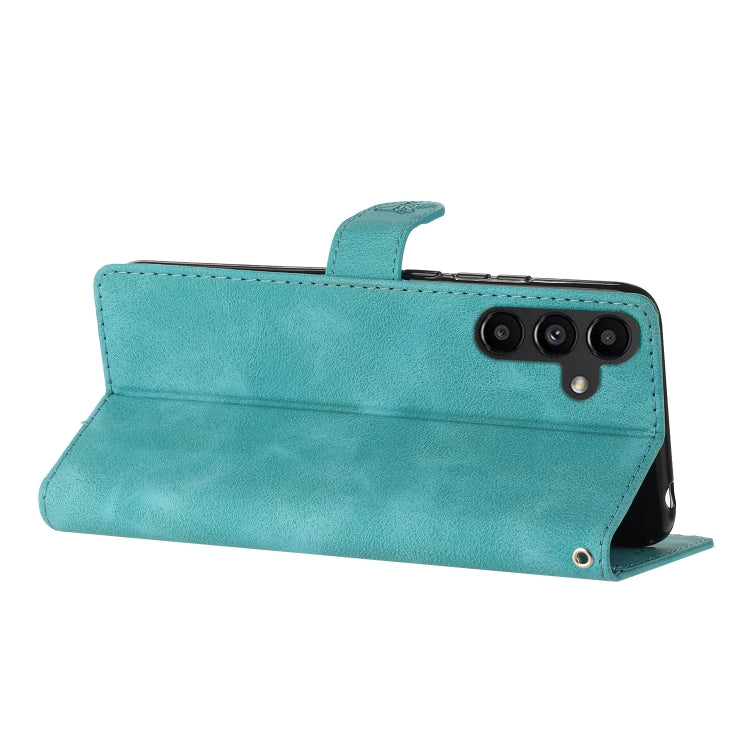 For Samsung Galaxy S25 5G Flower Butterfly Embossing Pattern Leather Phone Case(Sky Blue)