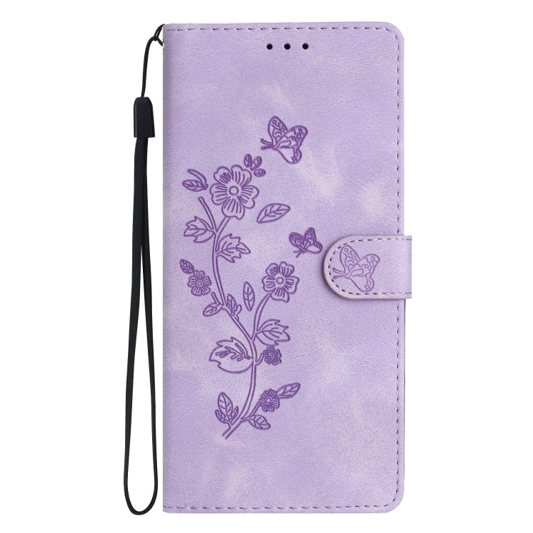 For Samsung Galaxy S25 5G Flower Butterfly Embossing Pattern Leather Phone Case(Purple)