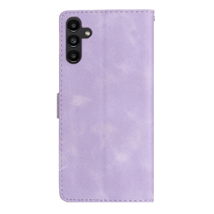 For Samsung Galaxy S25 5G Flower Butterfly Embossing Pattern Leather Phone Case(Purple)