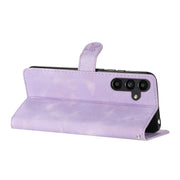 For Samsung Galaxy S25 5G Flower Butterfly Embossing Pattern Leather Phone Case(Purple)