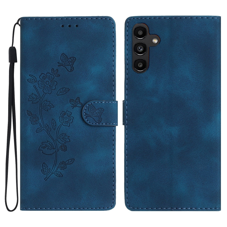 For Samsung Galaxy S25+ 5G Flower Butterfly Embossing Pattern Leather Phone Case(Blue)