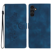 For Samsung Galaxy S25+ 5G Flower Butterfly Embossing Pattern Leather Phone Case(Blue)