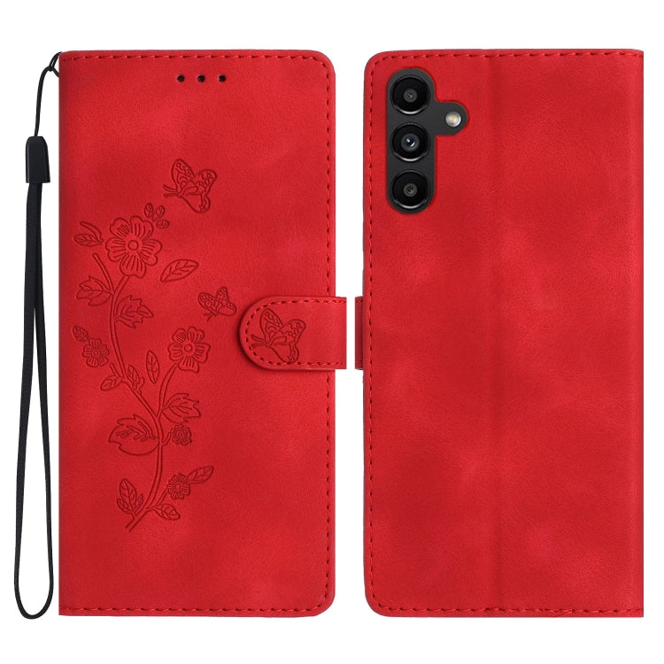For Samsung Galaxy S25+ 5G Flower Butterfly Embossing Pattern Leather Phone Case(Red)