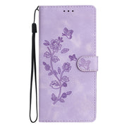 For Samsung Galaxy S25+ 5G Flower Butterfly Embossing Pattern Leather Phone Case(Purple)
