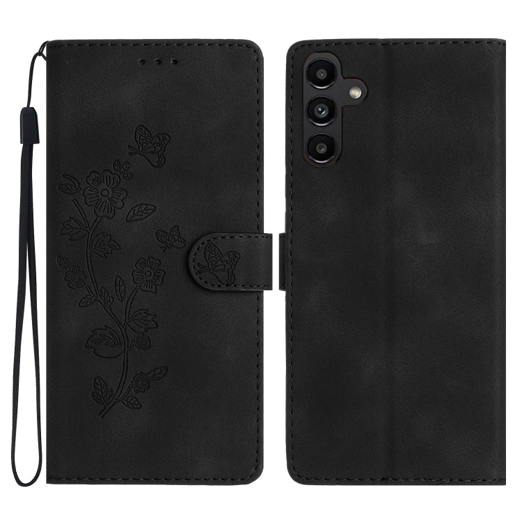 For Samsung Galaxy S25+ 5G Flower Butterfly Embossing Pattern Leather Phone Case(Black)
