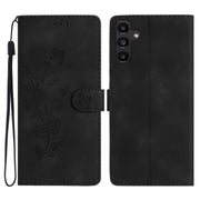 For Samsung Galaxy S25+ 5G Flower Butterfly Embossing Pattern Leather Phone Case(Black)