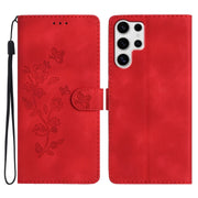 For Samsung Galaxy S25 Ultra 5G Flower Butterfly Embossing Pattern Leather Phone Case(Red)