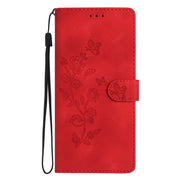 For Samsung Galaxy S25 Ultra 5G Flower Butterfly Embossing Pattern Leather Phone Case(Red)
