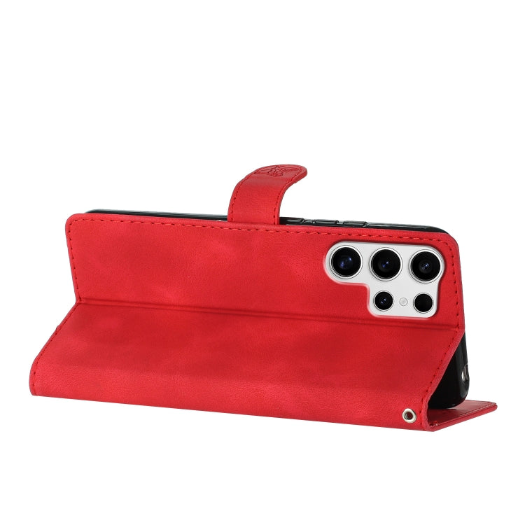 For Samsung Galaxy S25 Ultra 5G Flower Butterfly Embossing Pattern Leather Phone Case(Red)