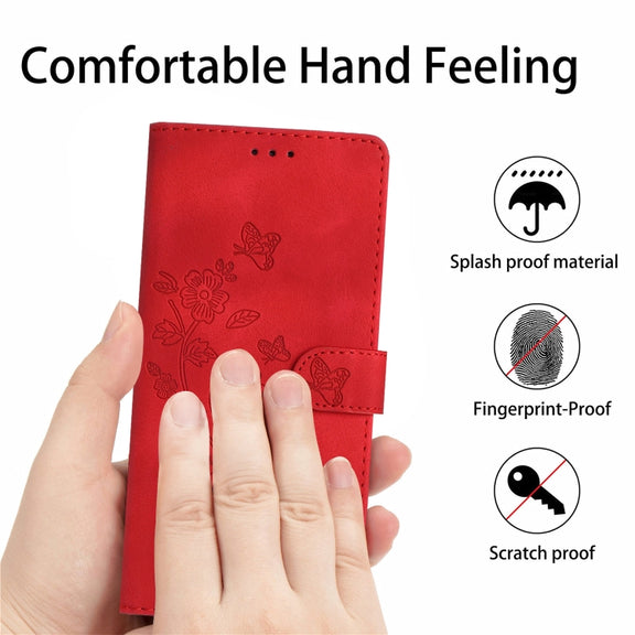 For Samsung Galaxy S25 Ultra 5G Flower Butterfly Embossing Pattern Leather Phone Case(Red)