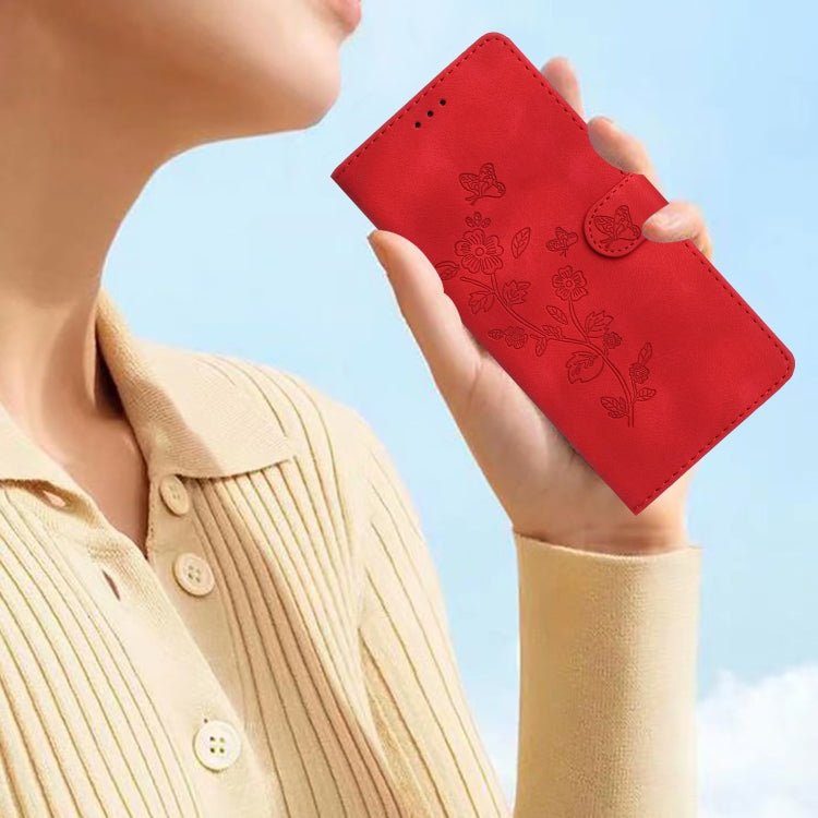 For Samsung Galaxy S25 Ultra 5G Flower Butterfly Embossing Pattern Leather Phone Case(Red)