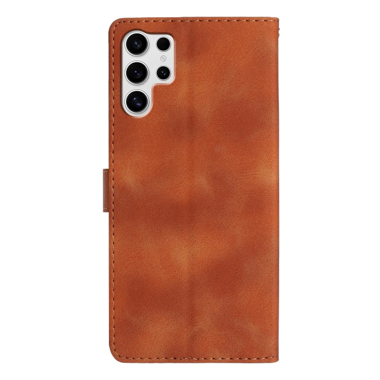 For Samsung Galaxy S25 Ultra 5G Flower Butterfly Embossing Pattern Leather Phone Case(Brown)
