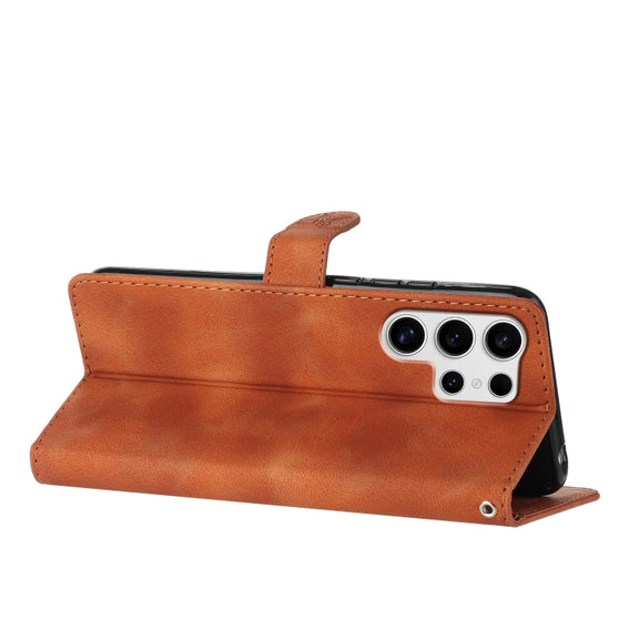 For Samsung Galaxy S25 Ultra 5G Flower Butterfly Embossing Pattern Leather Phone Case(Brown)