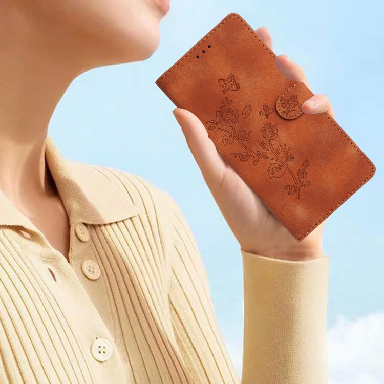 For Samsung Galaxy S25 Ultra 5G Flower Butterfly Embossing Pattern Leather Phone Case(Brown)