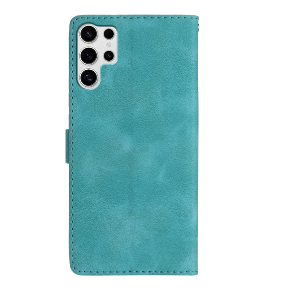 For Samsung Galaxy S25 Ultra 5G Flower Butterfly Embossing Pattern Leather Phone Case(Sky Blue)