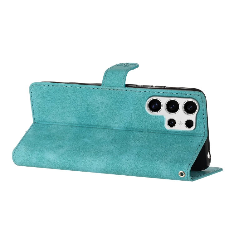 For Samsung Galaxy S25 Ultra 5G Flower Butterfly Embossing Pattern Leather Phone Case(Sky Blue)