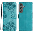 For Samsung Galaxy S25+ 5G Cherry Blossom Butterfly Skin Feel Embossed PU Phone Case(Green) - Galaxy S25+ 5G Cases by PMC Jewellery | Online Shopping South Africa | PMC Jewellery | Buy Now Pay Later Mobicred