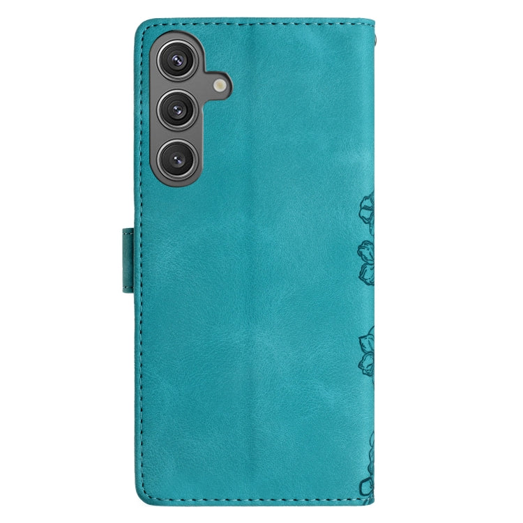 For Samsung Galaxy S25+ 5G Cherry Blossom Butterfly Skin Feel Embossed PU Phone Case(Green)