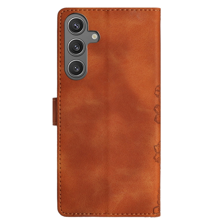 For Samsung Galaxy S25+ 5G Cherry Blossom Butterfly Skin Feel Embossed PU Phone Case(Brown)